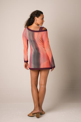 Asymmetric Mesh Dress - Sunset