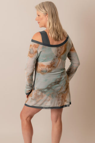 Asymmetric Mesh Dress - Sea Marble