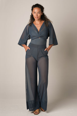 Mesh Palazzo Pant - Blue Stone
