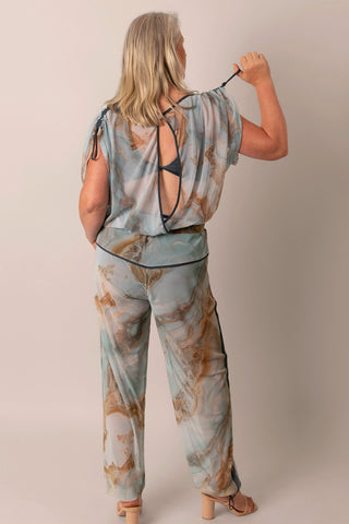 Printed Mesh Drawcord Joggers - Sea Marble