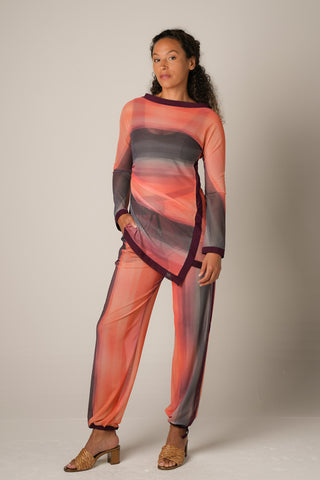 Printed Mesh Drawcord Joggers - Sunset