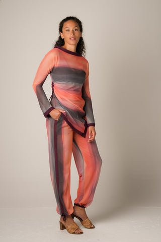 Printed Mesh Drawcord Joggers - Sunset