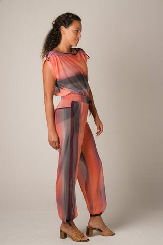 Printed Mesh Drawcord Joggers - Sunset