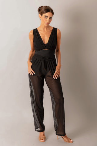 Mesh Drawcord Joggers - Black