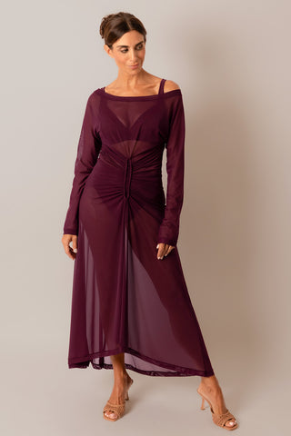 Mesh Long Dress - Bordo