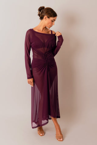 Mesh Long Dress - Bordo