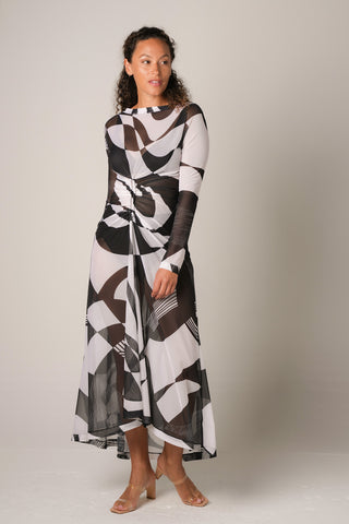 Mesh Long Dress - Black Geo