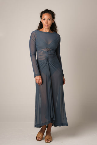 Mesh Long Dress - Blue Stone