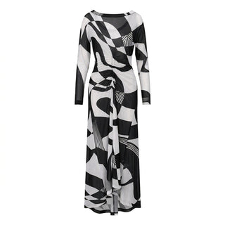 Mesh Long Dress - Black Geo