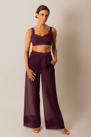 Mesh Palazzo Pant - Bordo