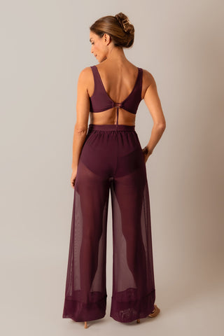 Mesh Palazzo Pant - Bordo