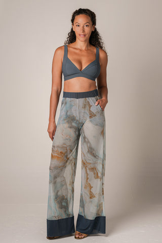Printed Mesh Palazzo Pant - Sea Marble