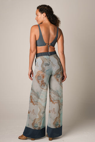 Printed Mesh Palazzo Pant - Sea Marble