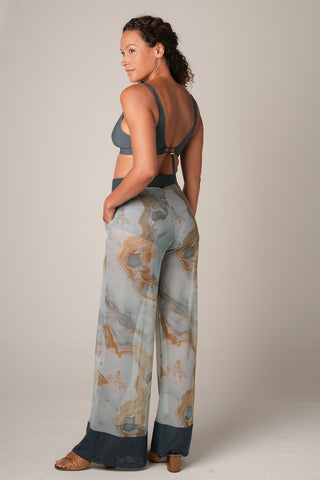 Printed Mesh Palazzo Pant - Sea Marble