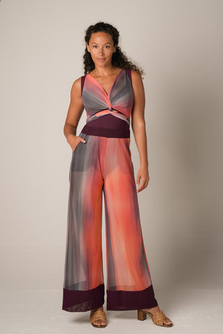 Printed Mesh Palazzo Pant - Sunset